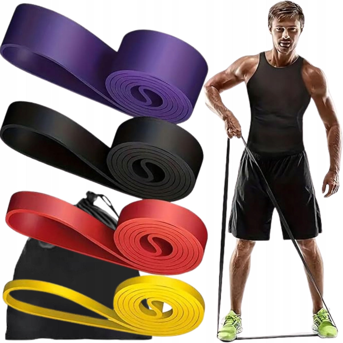 EXERCISE RUBBER RESISTANCE BANDS POWER BANDS LATEX SET OF 4PCS STRONG LONG Packaging status original