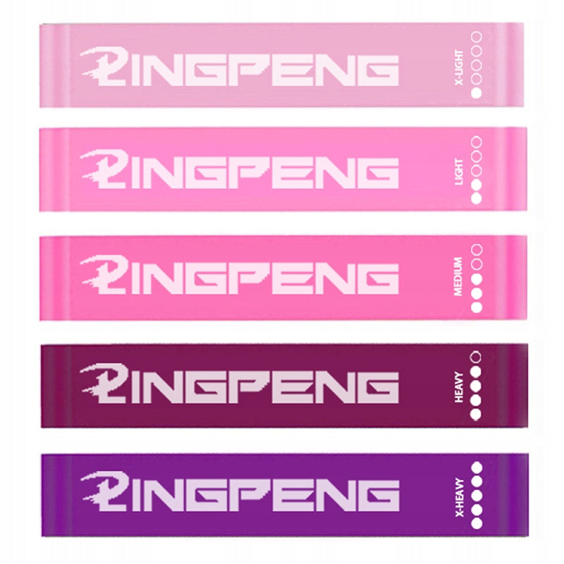 EXERCISE RUBBER RESISTANCE BANDS SET OF 5 WITH DESCRIPTION PINK Manufacturer code 5xTAŚMA OPOROWA GUMA DO ĆWICZEŃ Z OPISEM