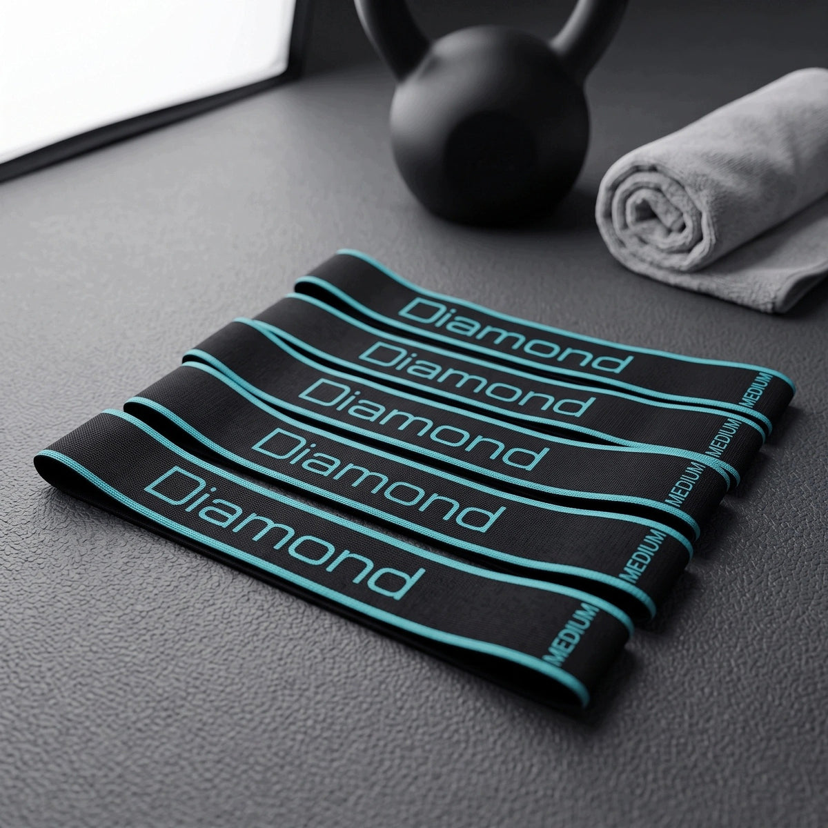 EXERCISE RUBBERS SET OF 5 NYLON BANDS 75x6cm SFT-M DIAMOND Packaging status original