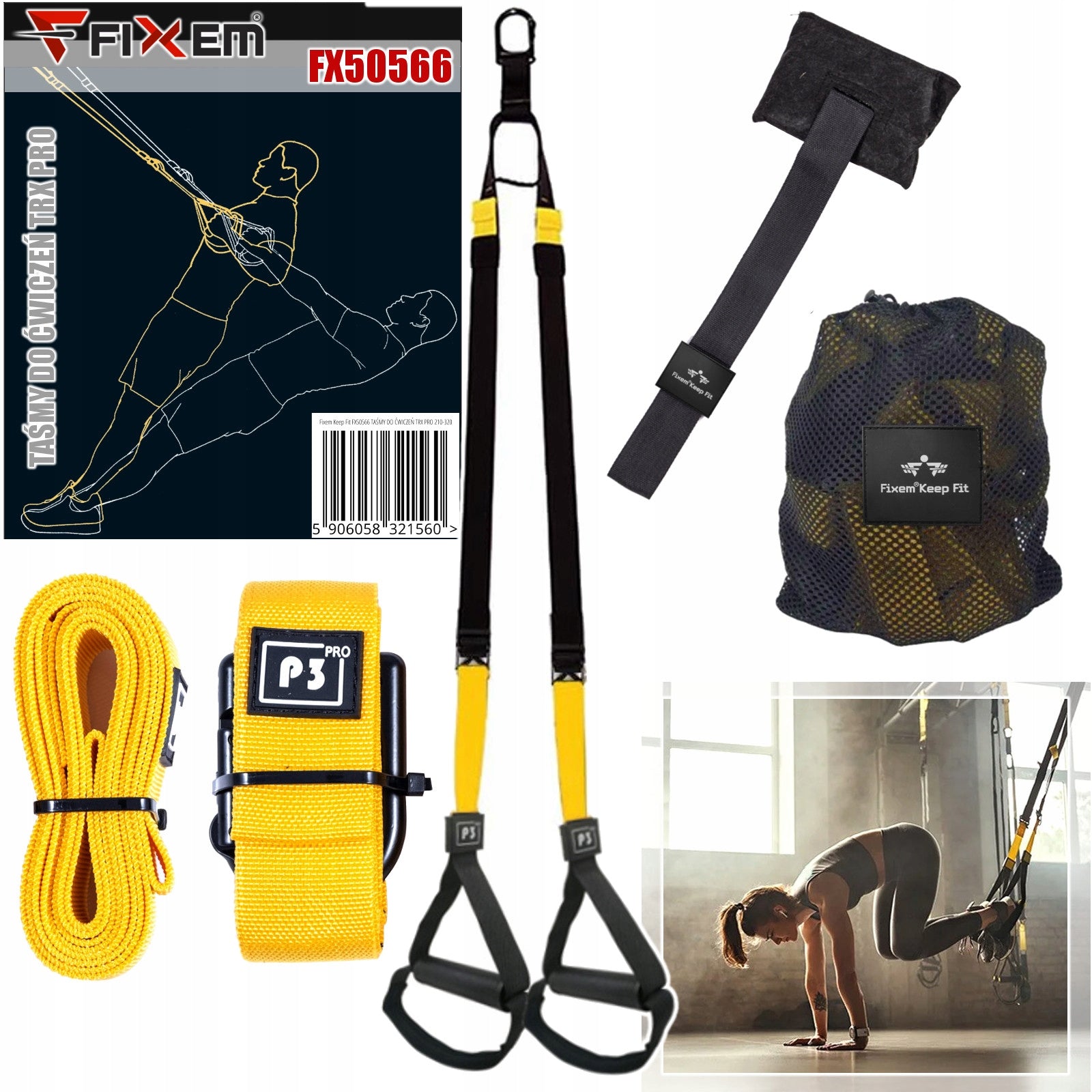 EXERCISE TAPES TRX CROSSFIT FITNESS TRAINING BELTS SET WITH ACCESSORIES
