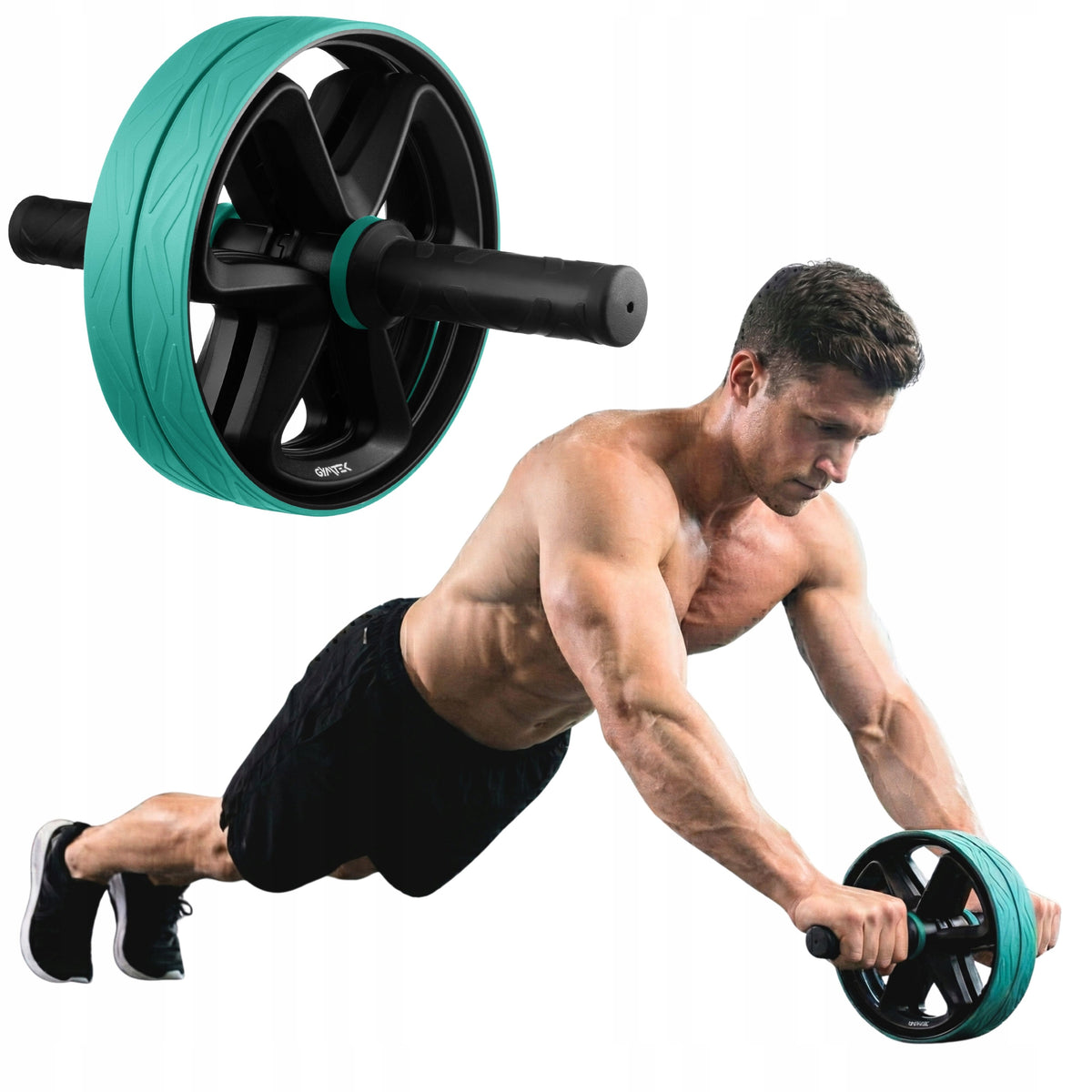 EXERCISE WHEEL DOUBLE ROLLER AB ROLLER PROFILED HANDLES GYMTEK