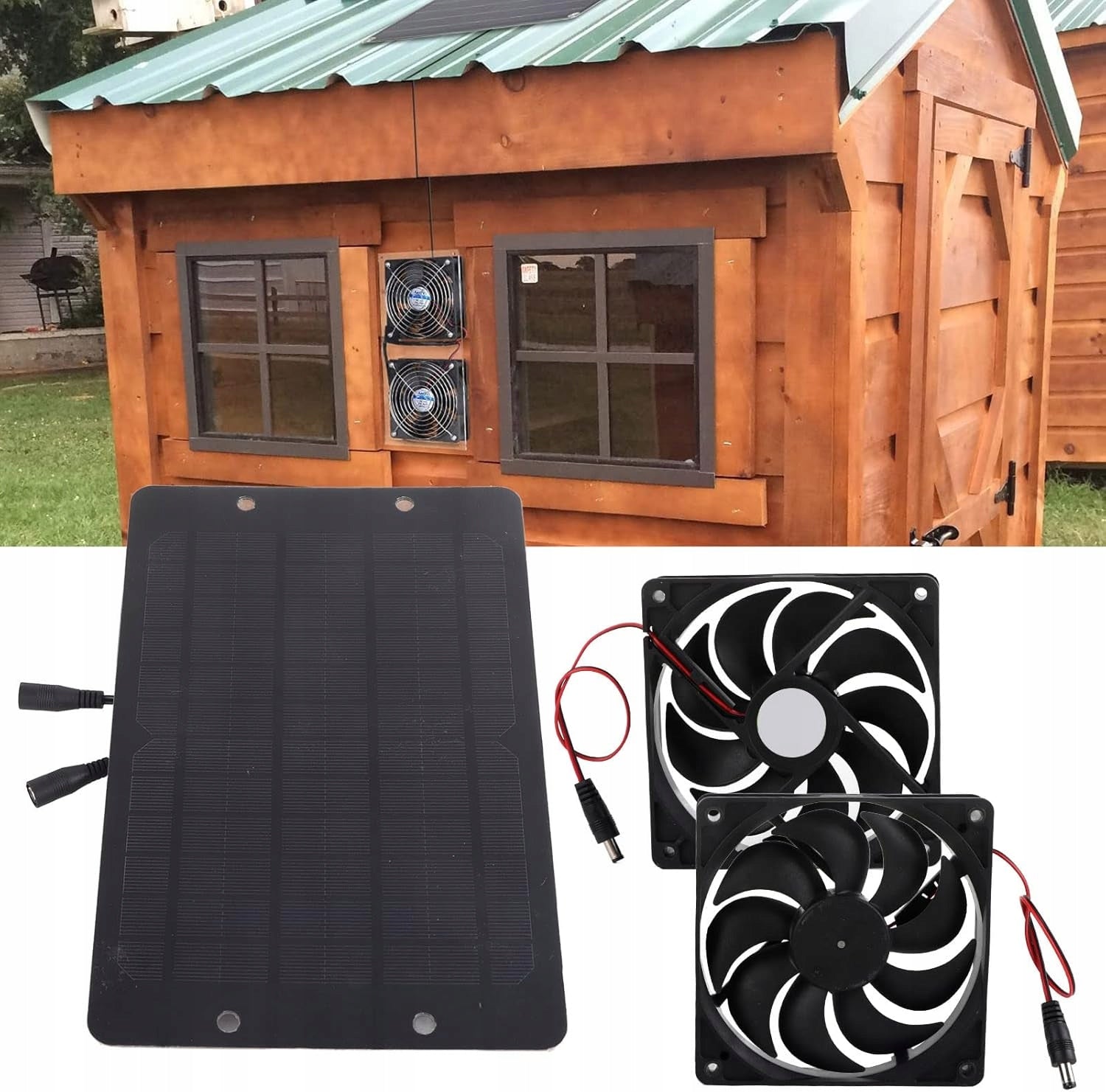 EXHAUST FAN WITH SOLAR PANEL, SOLAR POWERED Dominant color black