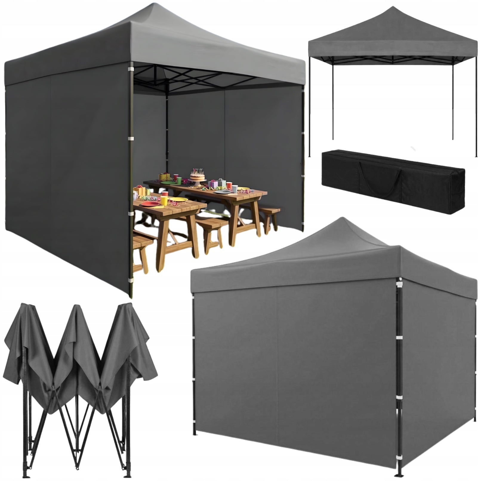 EXPRESS PAVILION 3x3 m GARDEN TENT AUTOMATIC 4 WALLS GREY