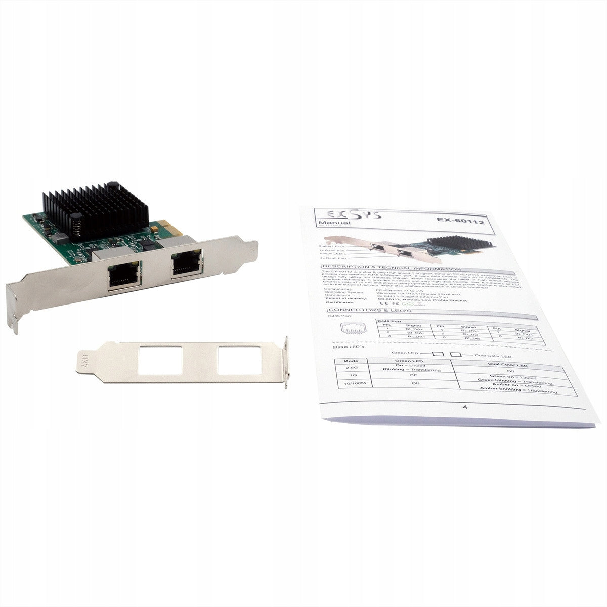 EXSYS 2-Port PCIe 2,5-gigabit EX-60112 Network Card Interface PCI-E