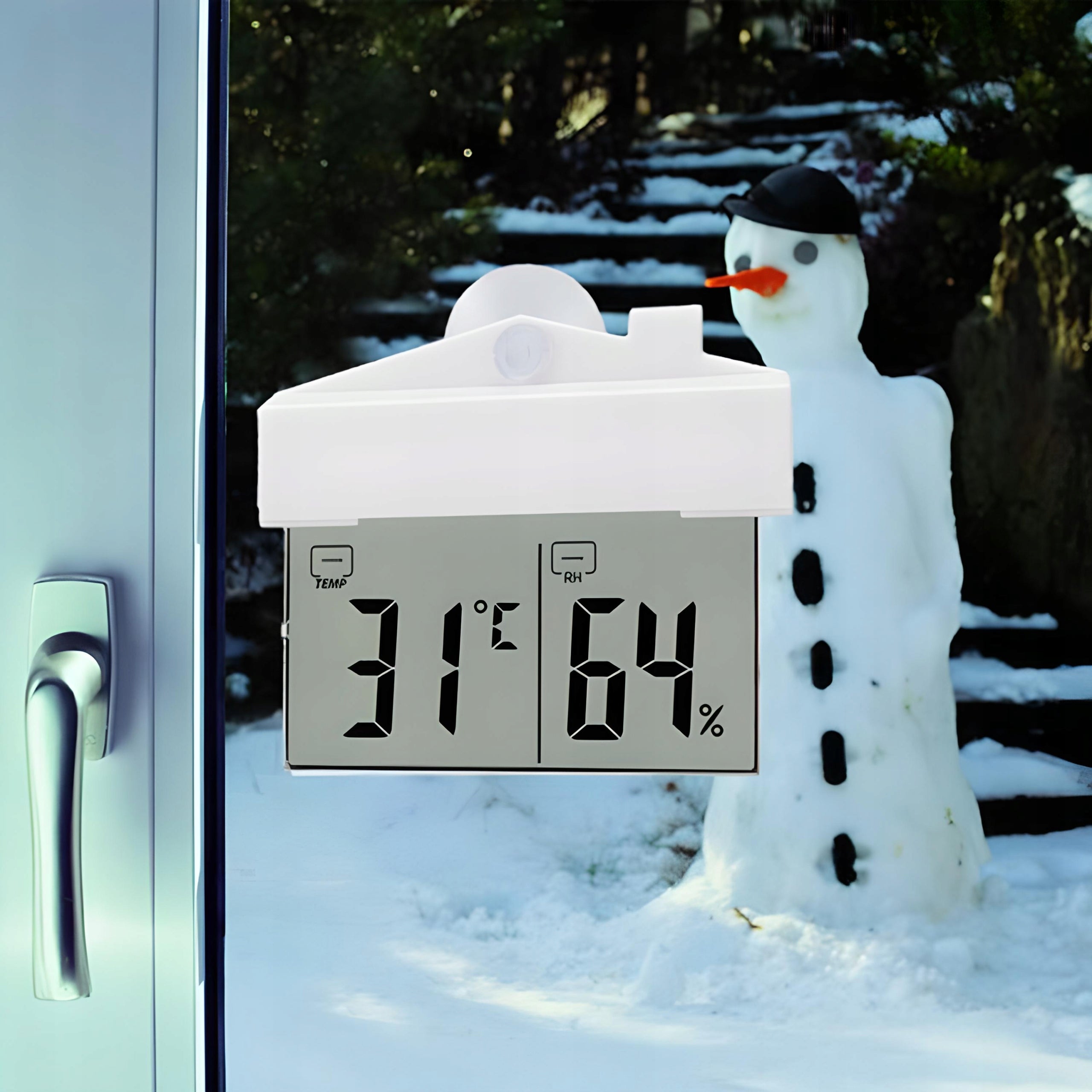 EXTERNAL INTERNAL WINDOW THERMOMETER FOR WINDOW DIGITAL HYGROMETER °C/°F Material synthetic material