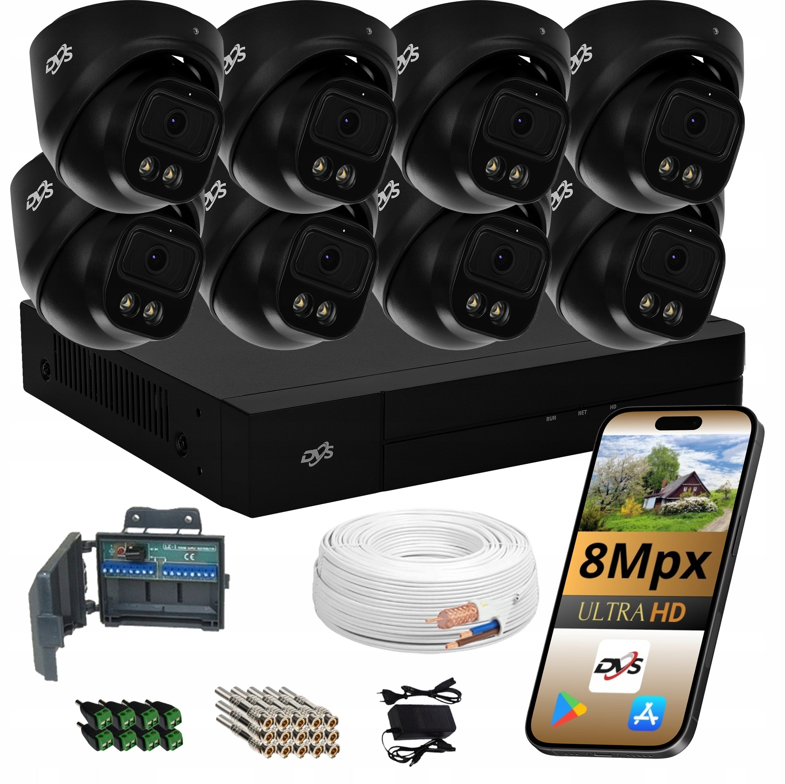 EXTERNAL MONITORING KIT 8 ANALOG DOME CAMERAS 8Mpx DVS