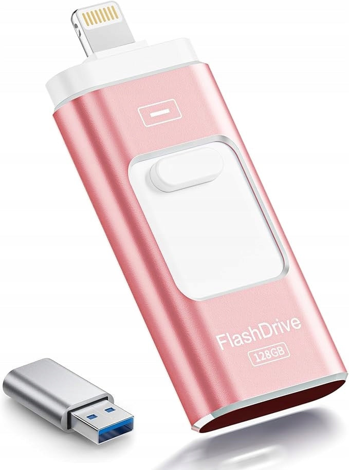 EXTERNAL USB MEMORY 123GB 3-IN-1 FLASH DRIVE FOR IOS/ANDROID/PC PINK