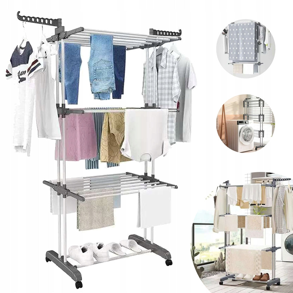 EXTRA LARGE, FOLDABLE, 4-LEVEL CLOTHES DRYER WITH WHEELS, FOR BALCONY