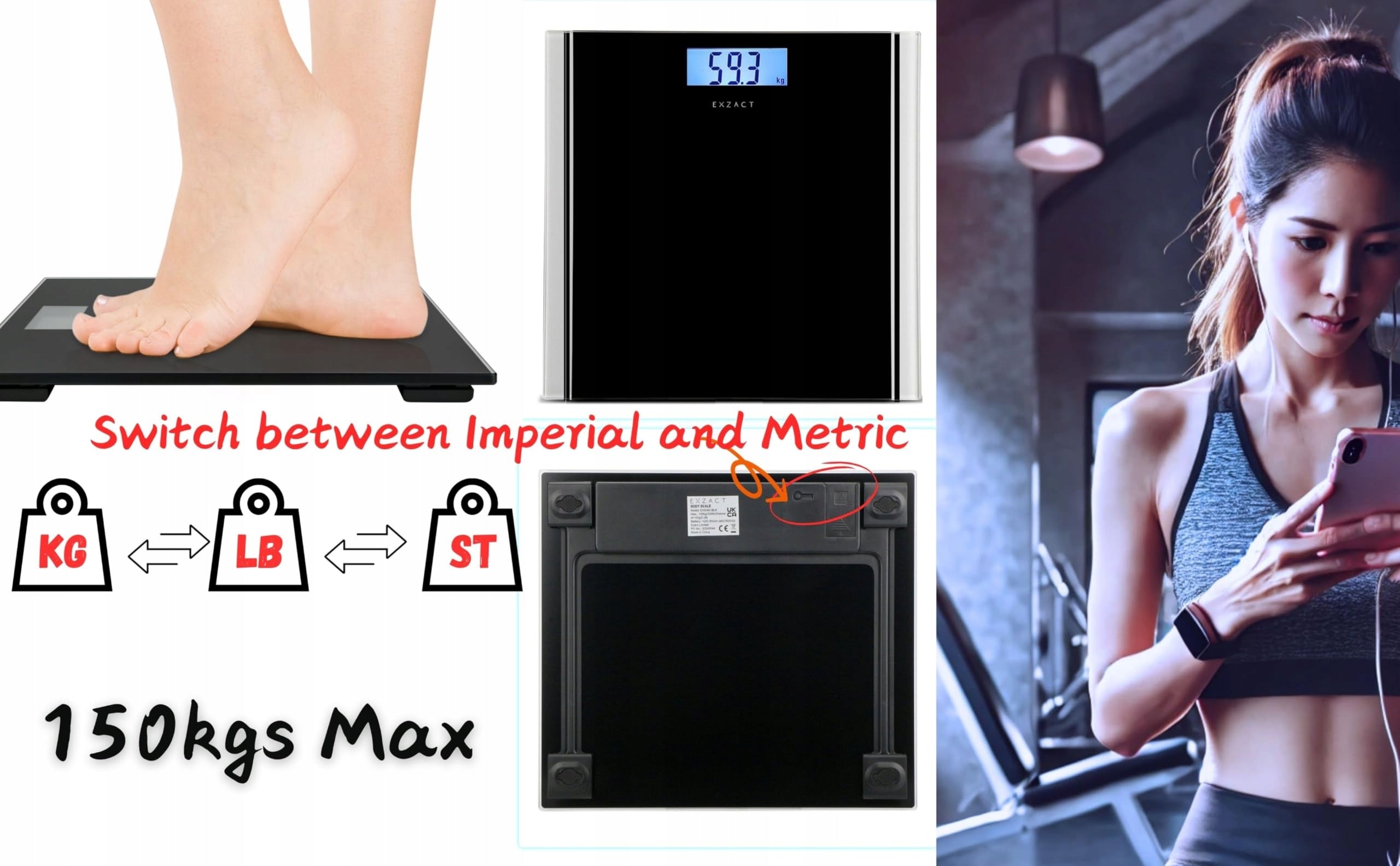 EXZACT Digital Bathroom Electronic Scale 180kg LCD Black EAN (GTIN) 5906521915814