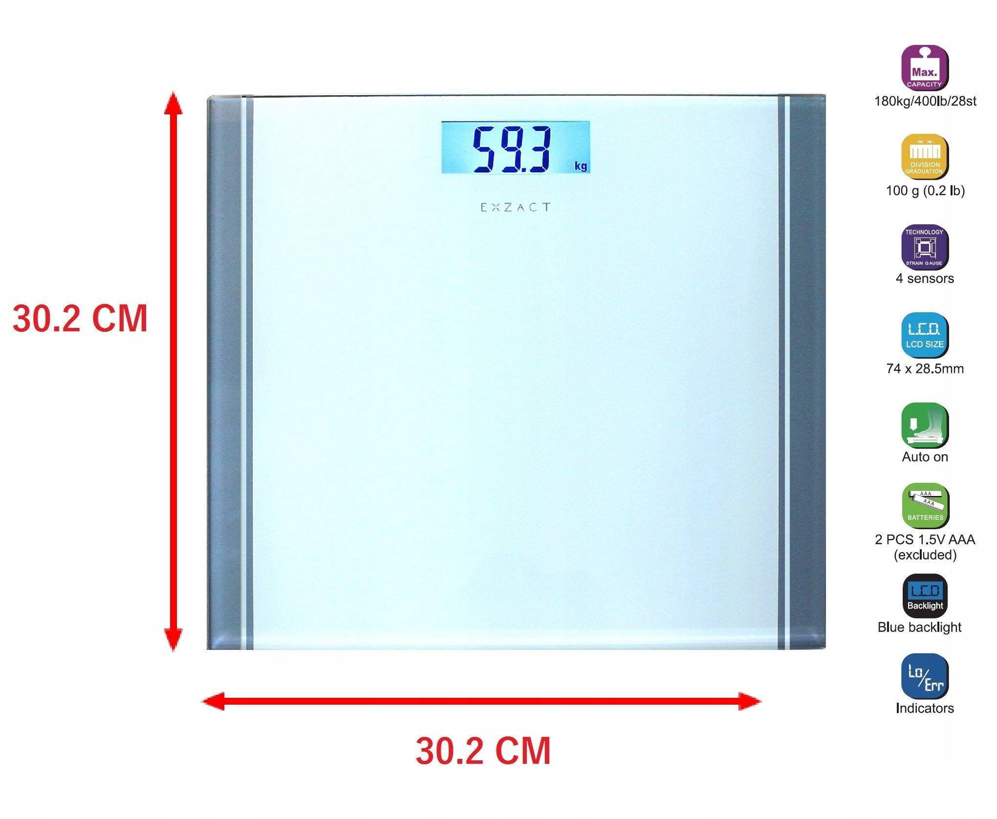 EXZACT Digital Bathroom Scale Electronic 180kg LCD White Brand Exzact