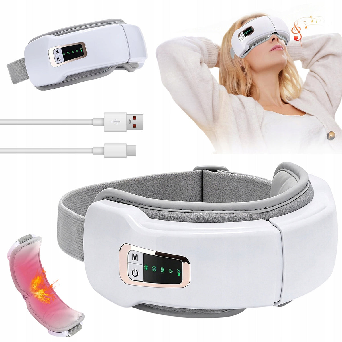 EYE FACE MASSAGER WITH WARM COMPRESS 5 MODES OF BLUETOOTH MASSAGE WHITE