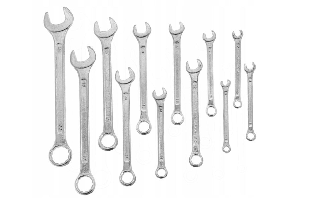 EYE-FLAT WRENCHES 6-22MM SET 12PCS STEEL CRV STRONG CASE FOR WORKSHOP Number of items in the set 12