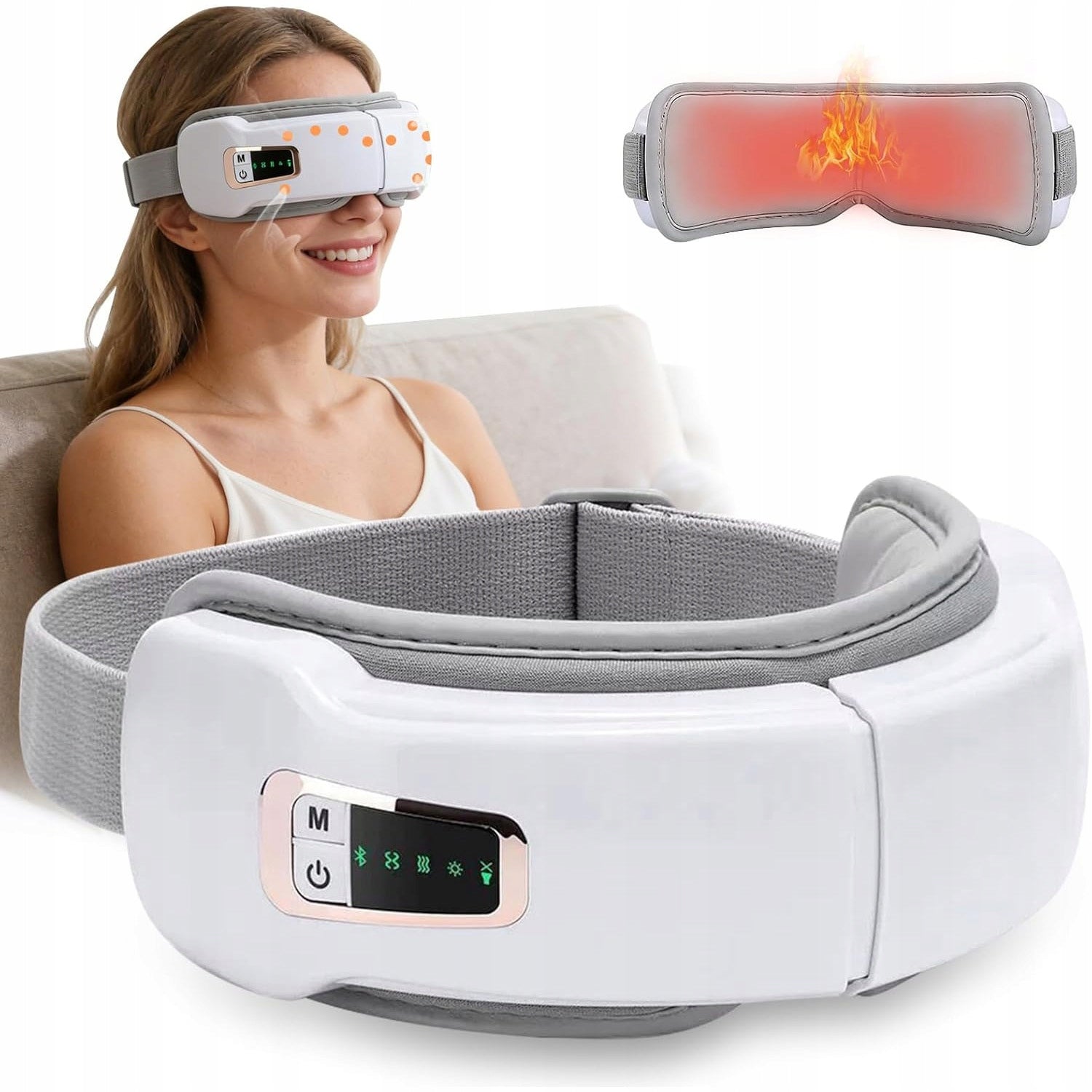 EYE MASSAGER WITH HEATING AND BLUETOOTH – 5 MODES OF RELAXATION, WHITE Medical device no