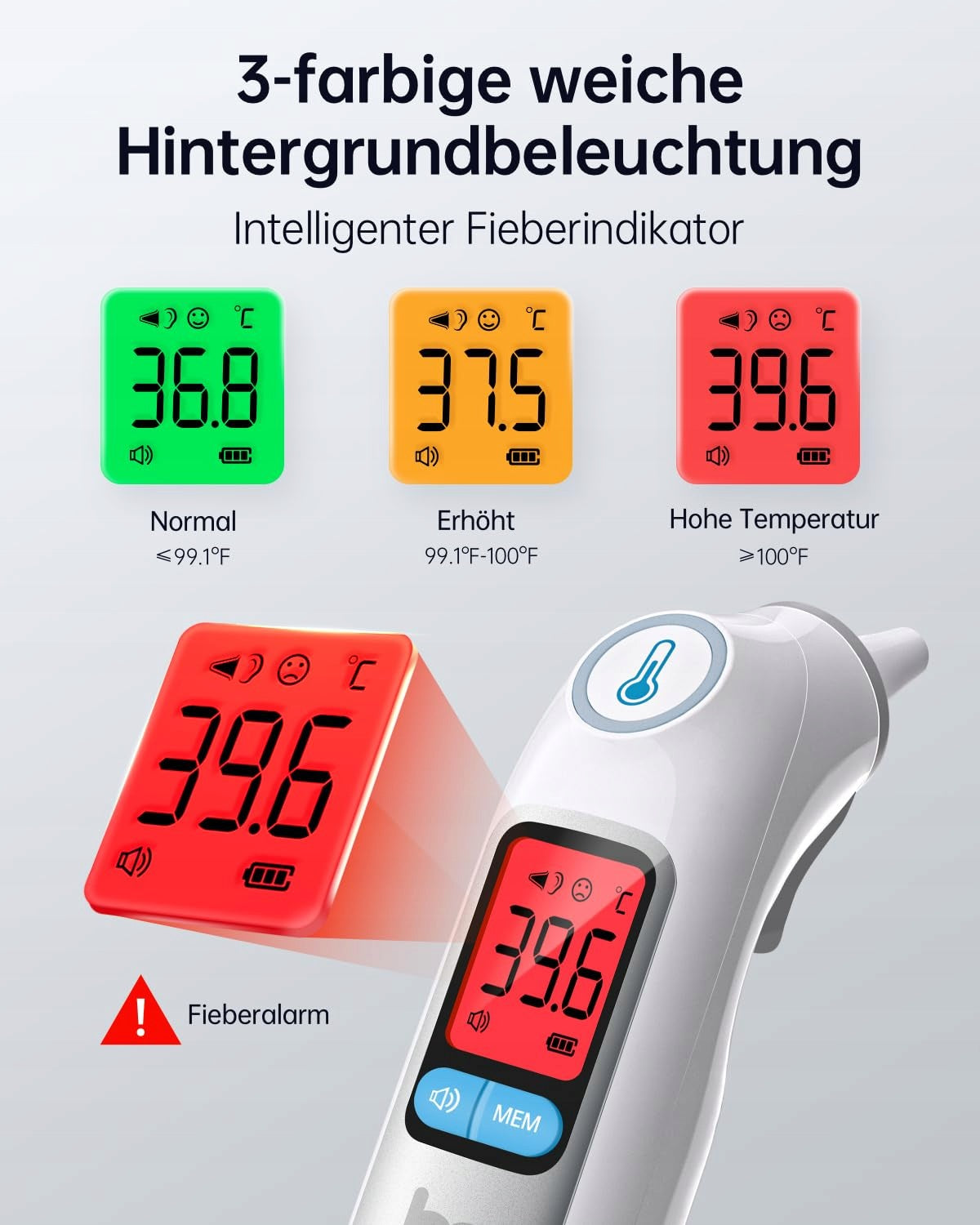Ear thermometer 30 memory, 3-color fever alarm, 21 probe covers Brand no brand