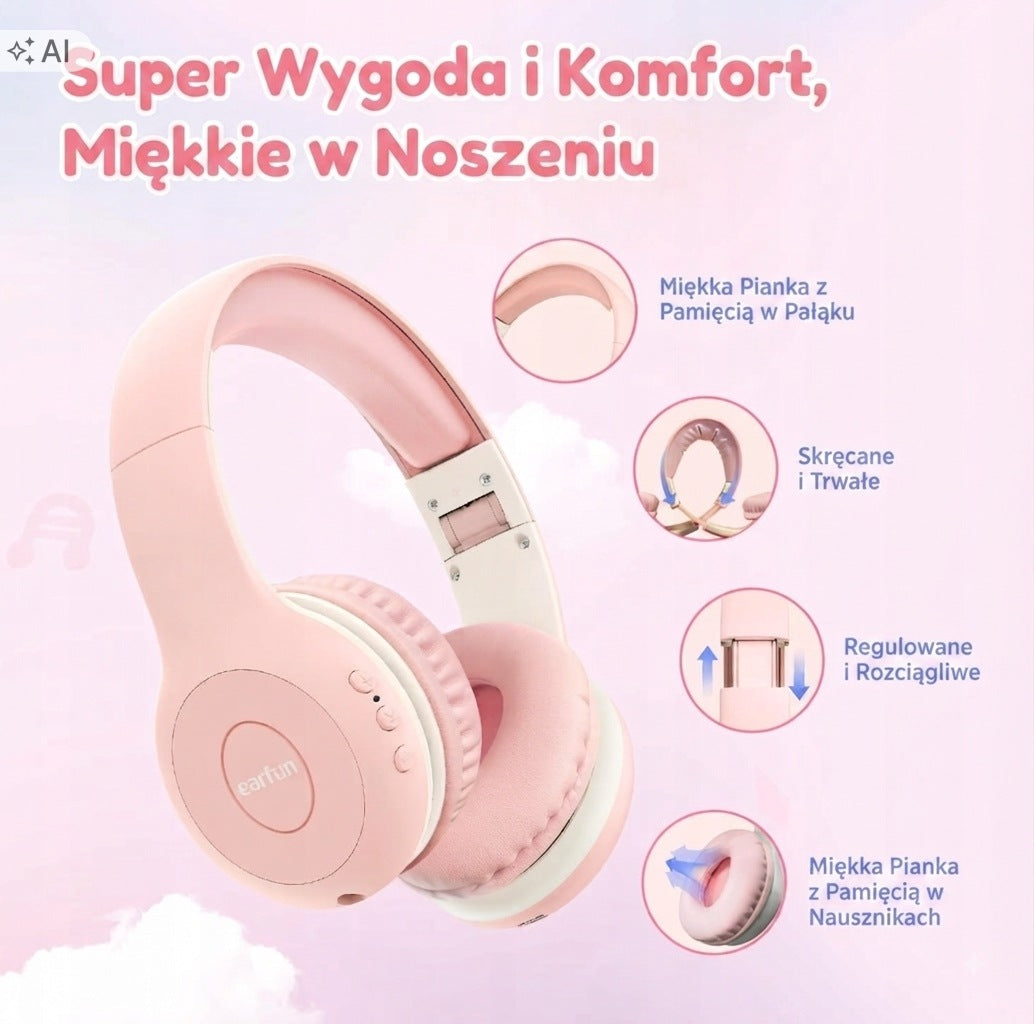 EarFun K2 Wireless Headphones for Kids, Rose Volume Limit Packaging status original