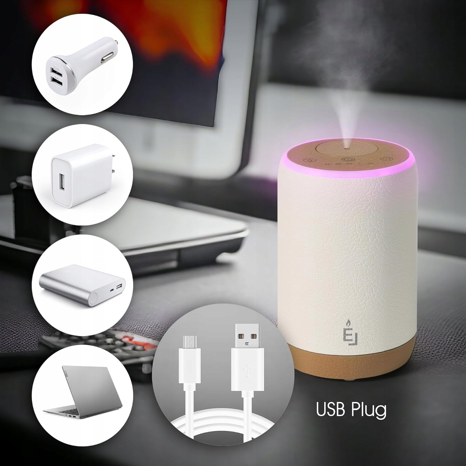Earnest Living Portable Car Air Freshener 10ml USB White Model PSCD01-UK
