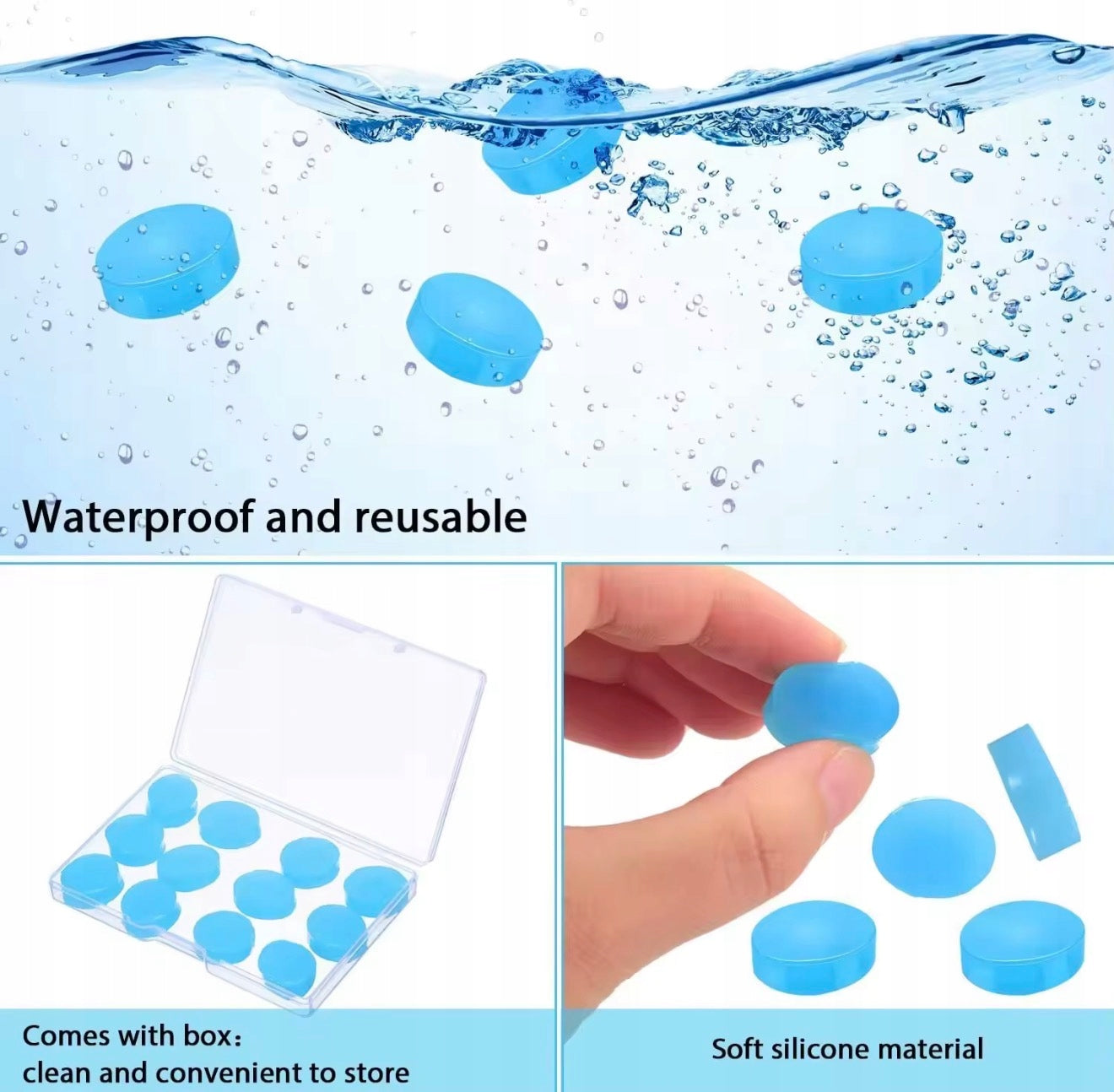 Earplugs Silicone Stopwatches Moldable Reusable Water Swimming Packaging status original