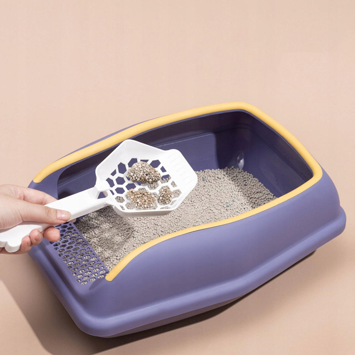 Easy Entry Cat Litter Box with High Rim, Removable PP Toilet, L Violet