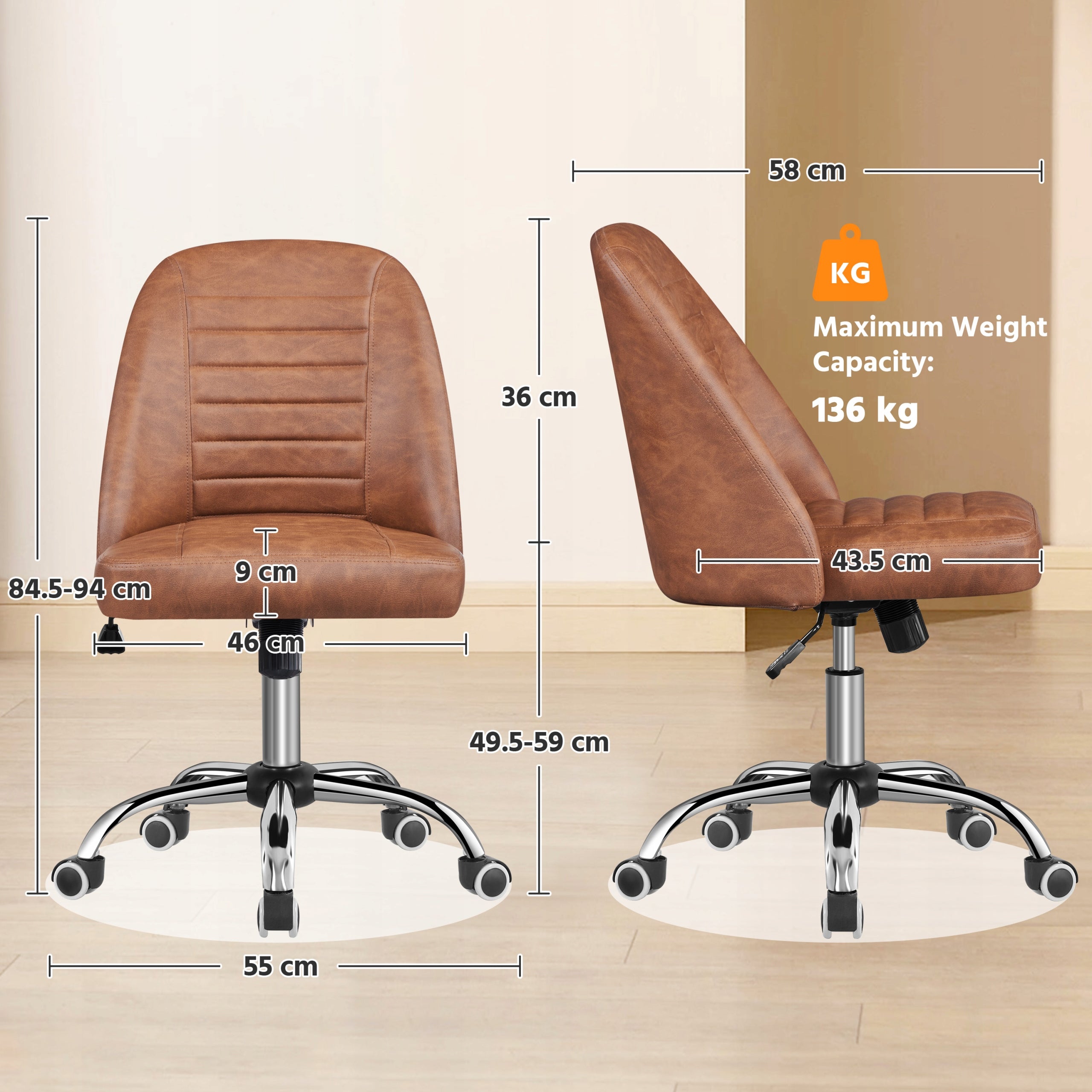 Eco Leather Office Chair, on Wheels, Adjustable, Brown Manufacturer code Y0013714