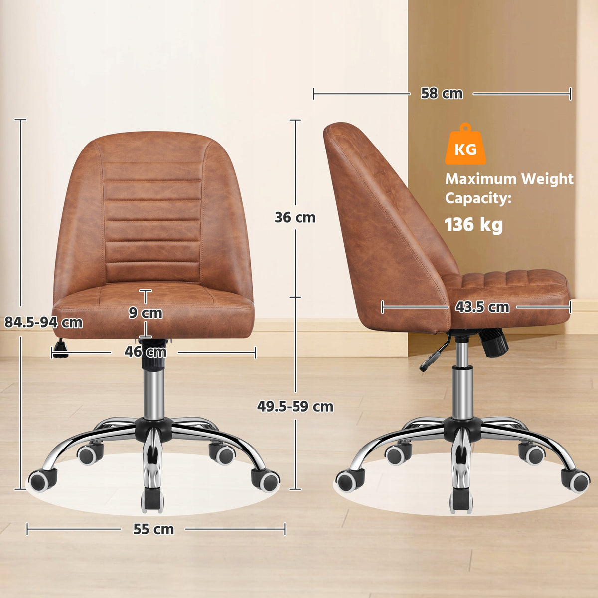 Eco Leather Office Chair, on Wheels, Adjustable, Brown Manufacturer code Y0013714