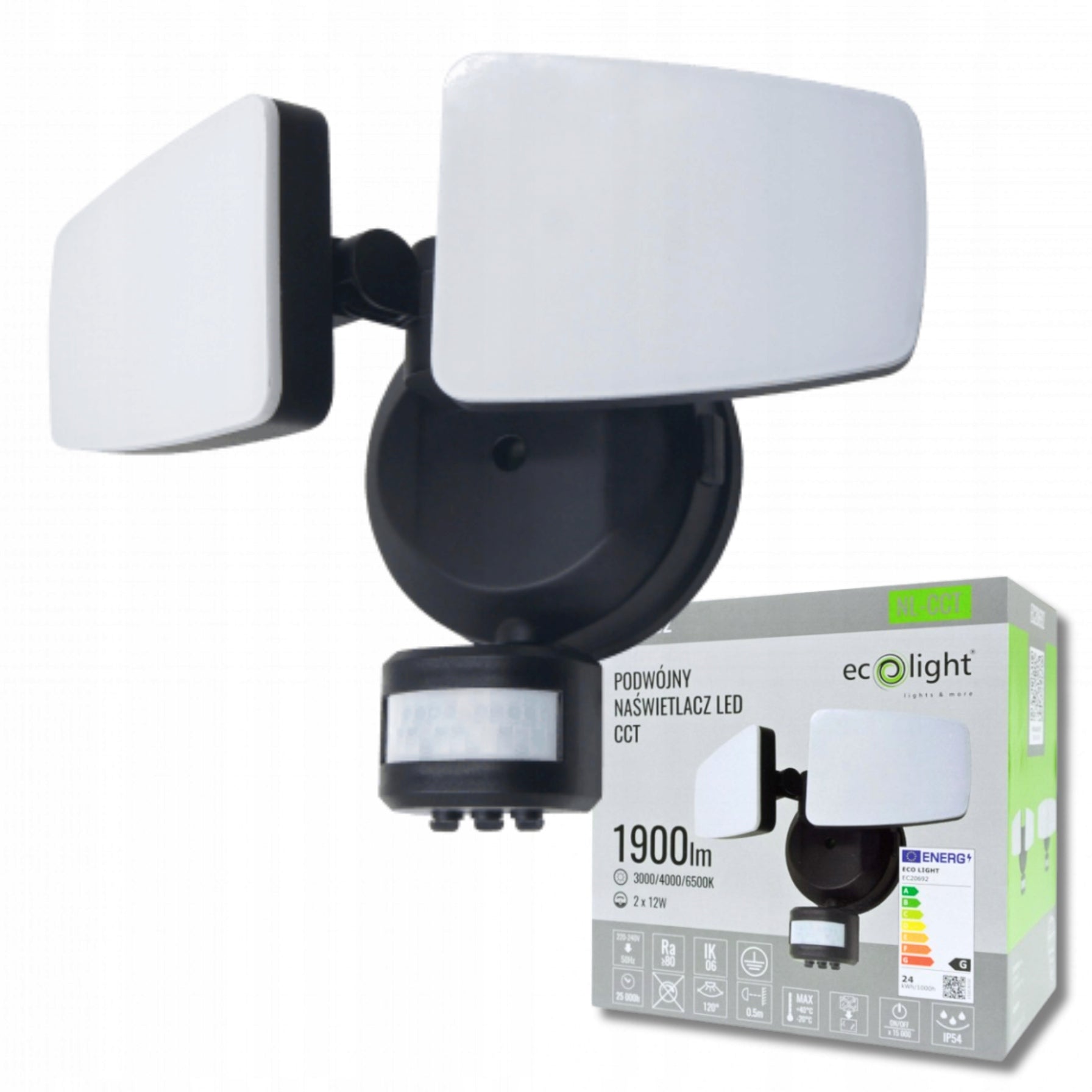 Eco Light LED Floodlight NL-CCT 2x12W 2x950lm PIR IP54 EC20692