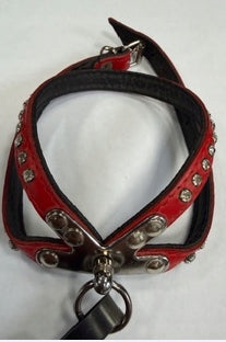 Eco leather harness with zircons 35cm red
