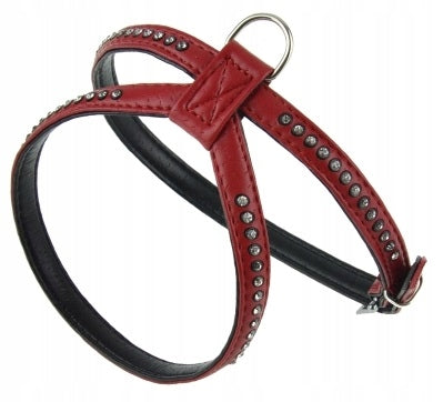 Eco leather harness with zircons 40 Red