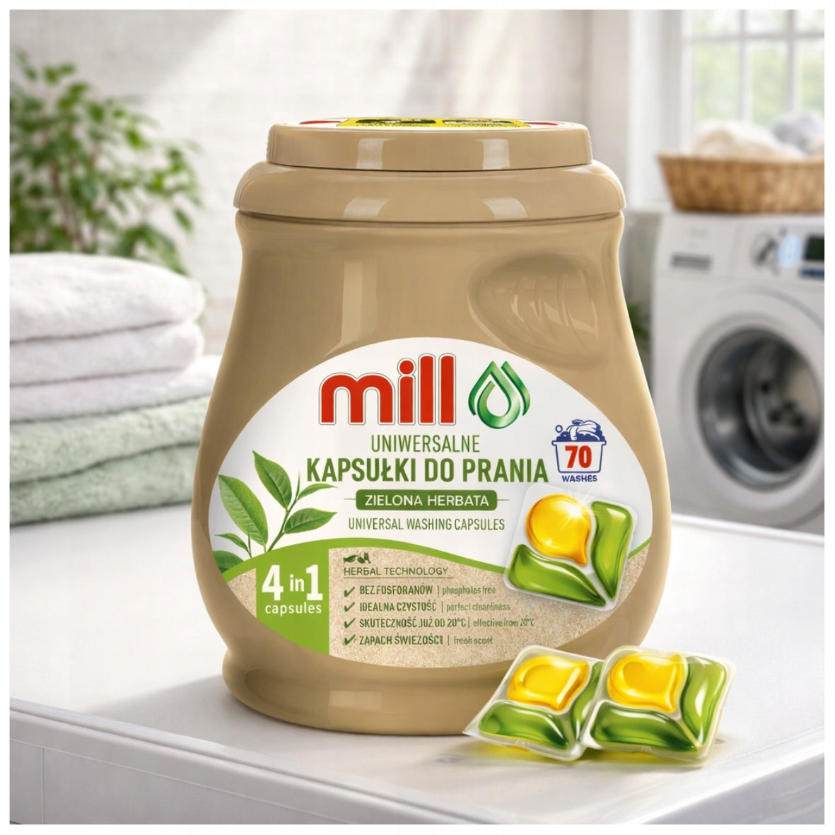 EcoMiLL Green Tea Washing Capsules 70 Pack – Universal Manufacturer code Eo-0162