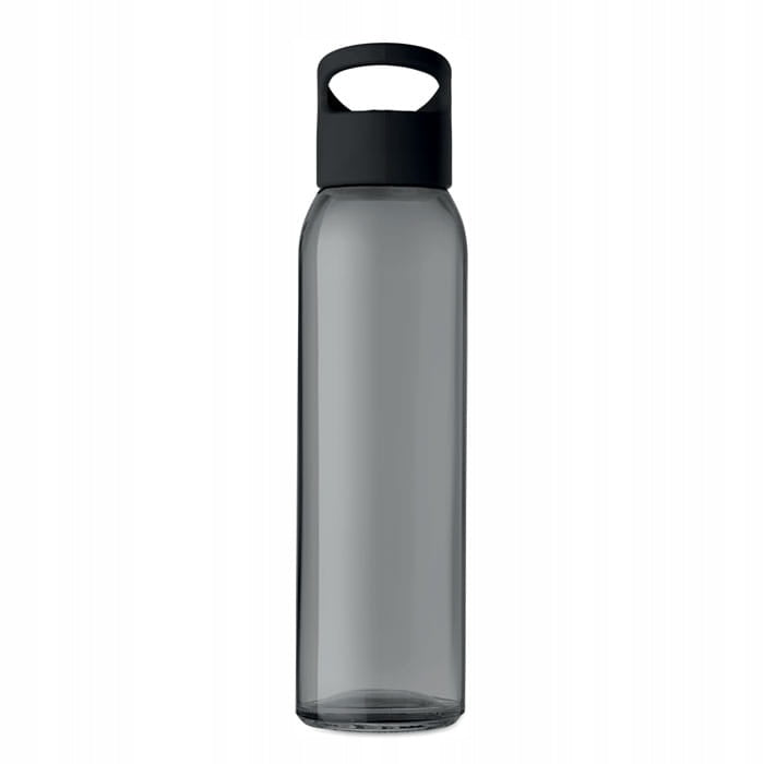 Ecological glass water bottle 470 ml with handle for school training Color black