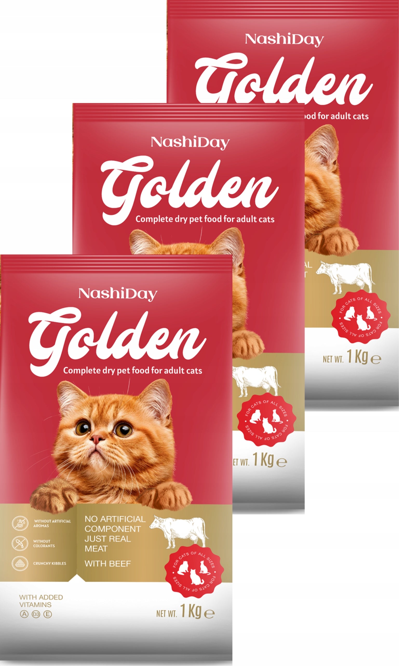 Economical cat food with beef Golden Cat 1kg