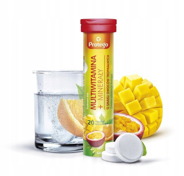 Effervescent tablets Salvum Protego multivitamin tropical fruit 20 pcs.