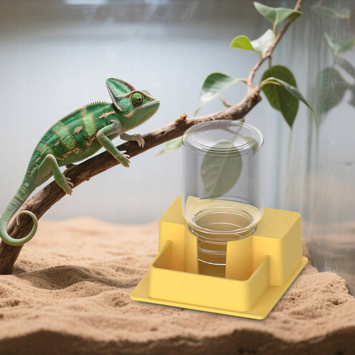 Efficient Reptile Water Feeder Automatic Drinking Dish Plastic Pet Yellow