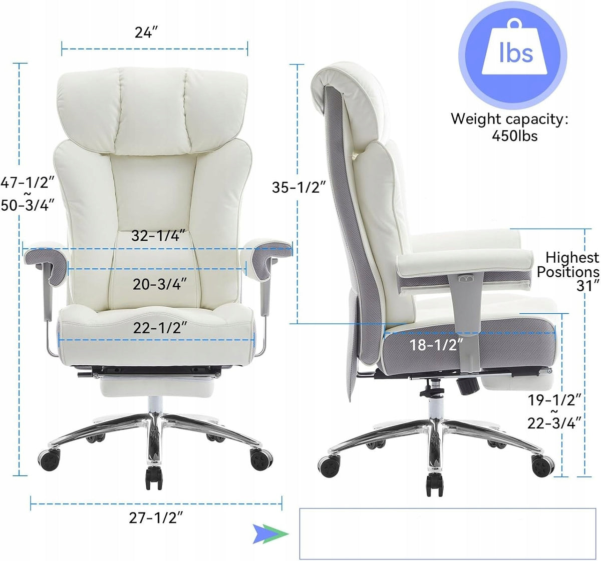 Efomao Office Chair Ergonomic Faux Leather Lumbar Headrest Gaming White Manufacturer code b0cqt1gg7c