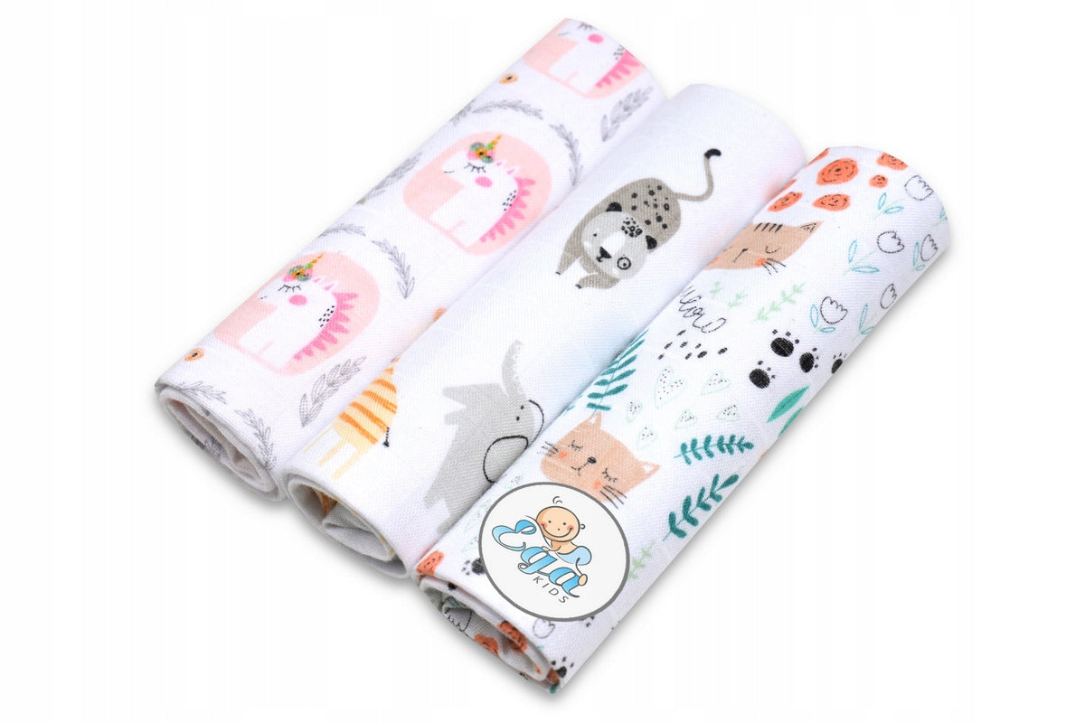 Ega Kids Set of 3 Bamboo Diapers 60/60cm Unicorn Cats Roses