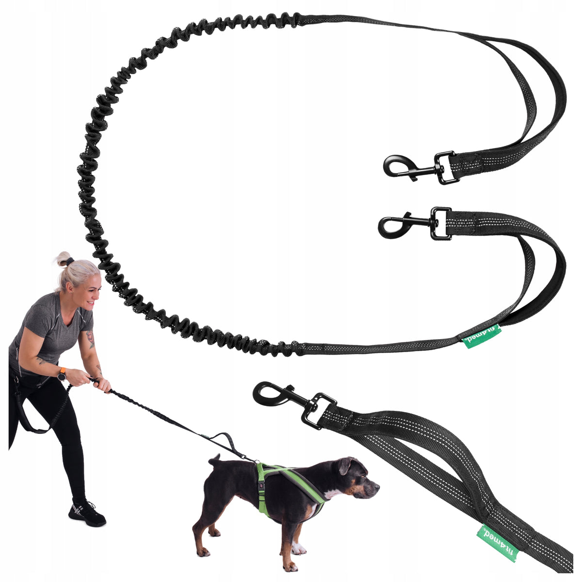 Elastic leash with a shock absorber for dog running, resistant to strong reflections