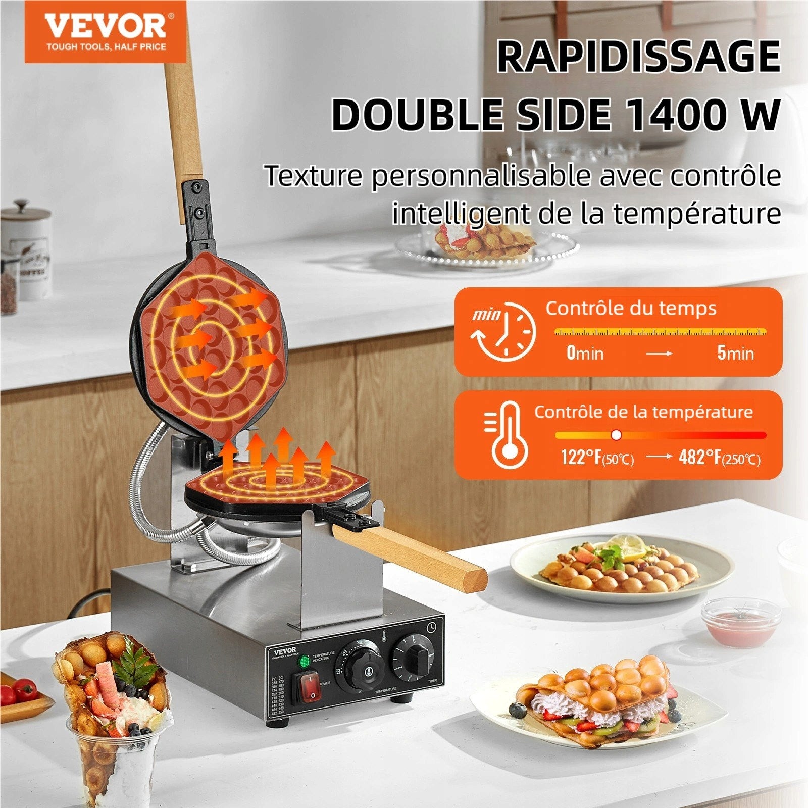 Electric BUBBLE WAFFLE MAKER 1400 W for Egg Pancakes Power rating 1400 W