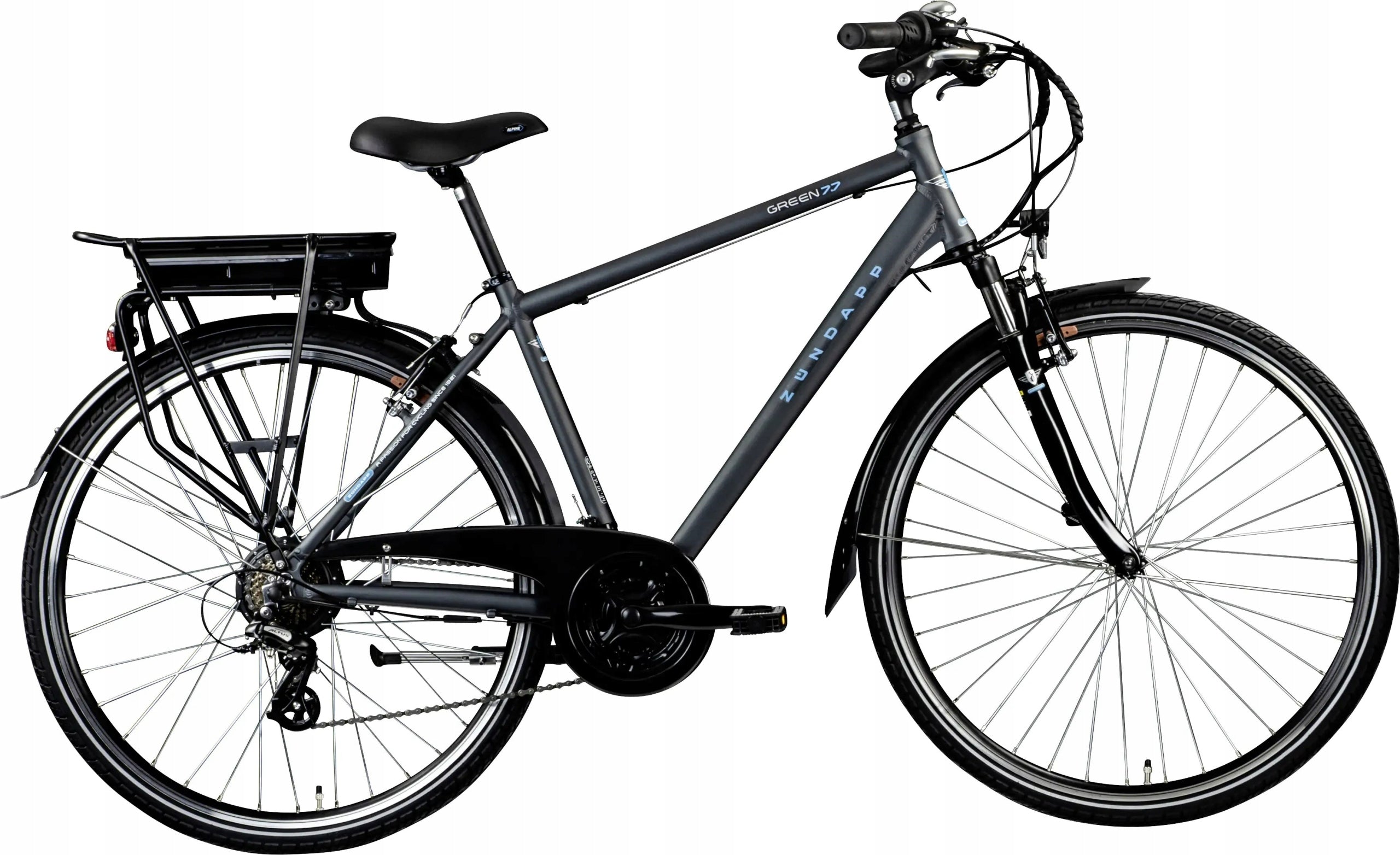 Electric Bike Men's Urban 28" 250W Shimano 468 Wh Shock Absorption ALU Model Green 7.7