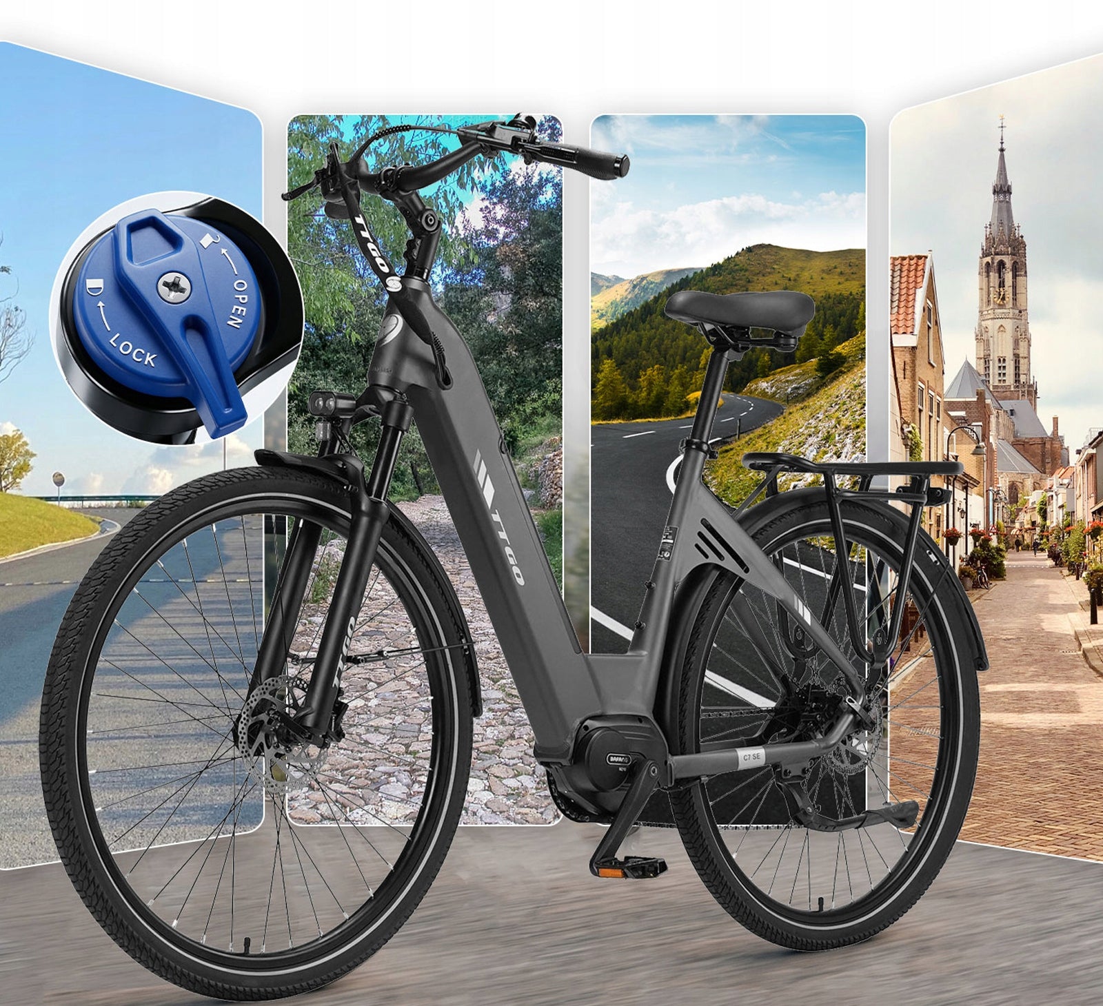 Electric Bike TTGO C7 SE 250W 18AH 25KM/H 130HP Mid-Mount Engine 28“ EU Frame size bigger