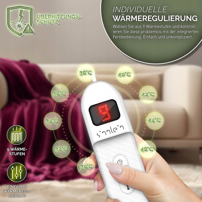 Electric Blanket 180x130 cm XXL Heating Timer 120W Burgundy Packaging status original