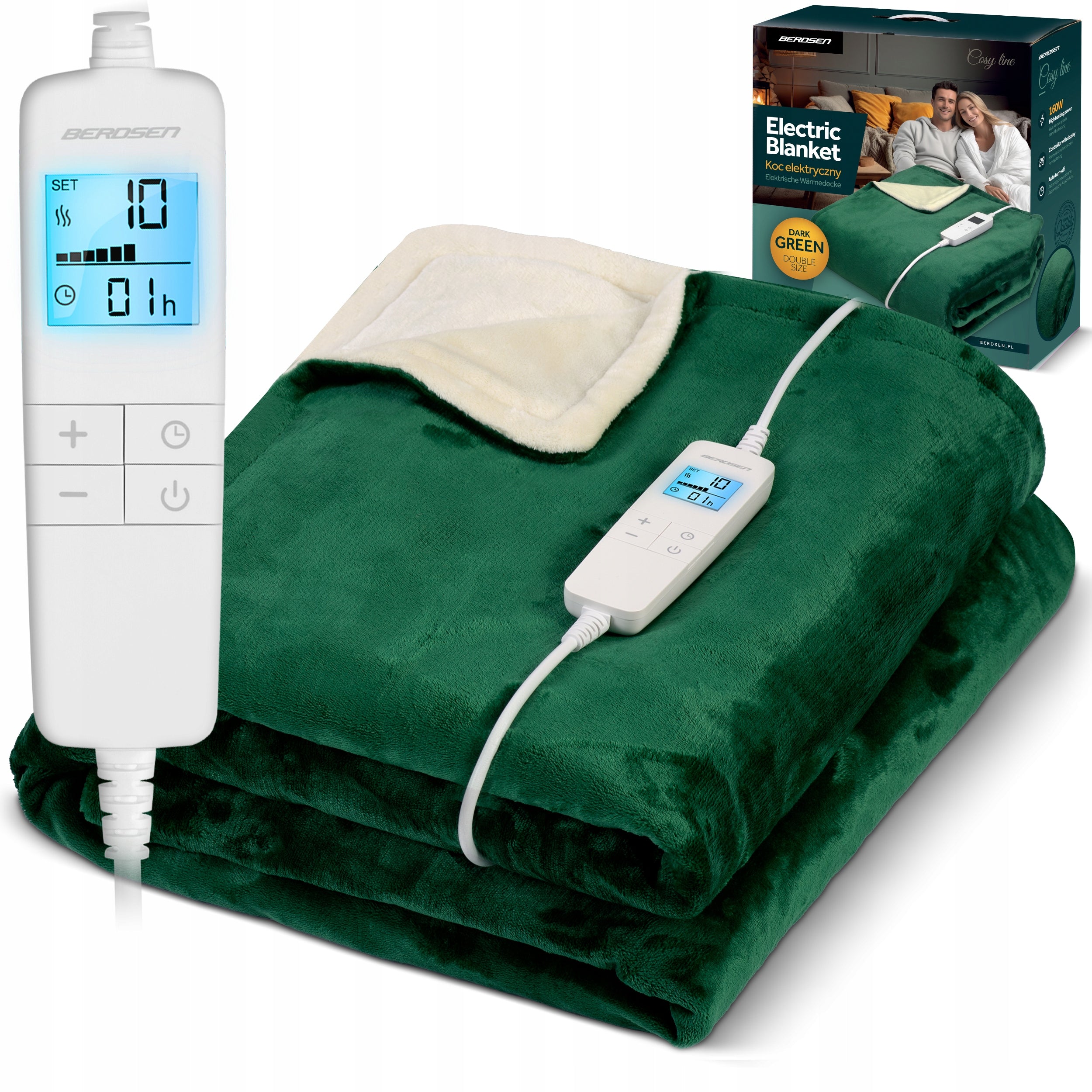 Electric Blanket 180x160cm Large Soft Heating Mat Berdsen 160W + Timer Color green