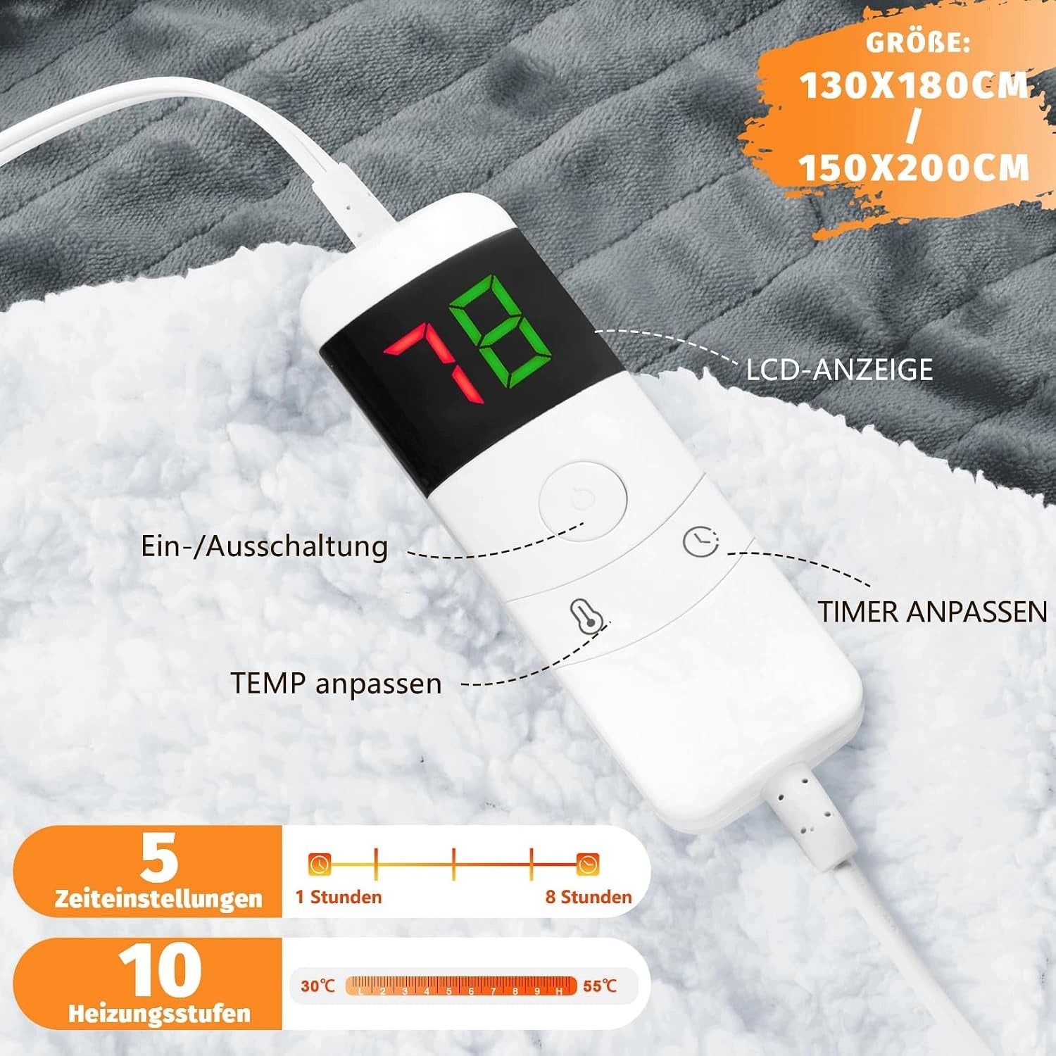 Electric Blanket BOMOVA Heating 10 Levels Timer 5H Grey Medical device no