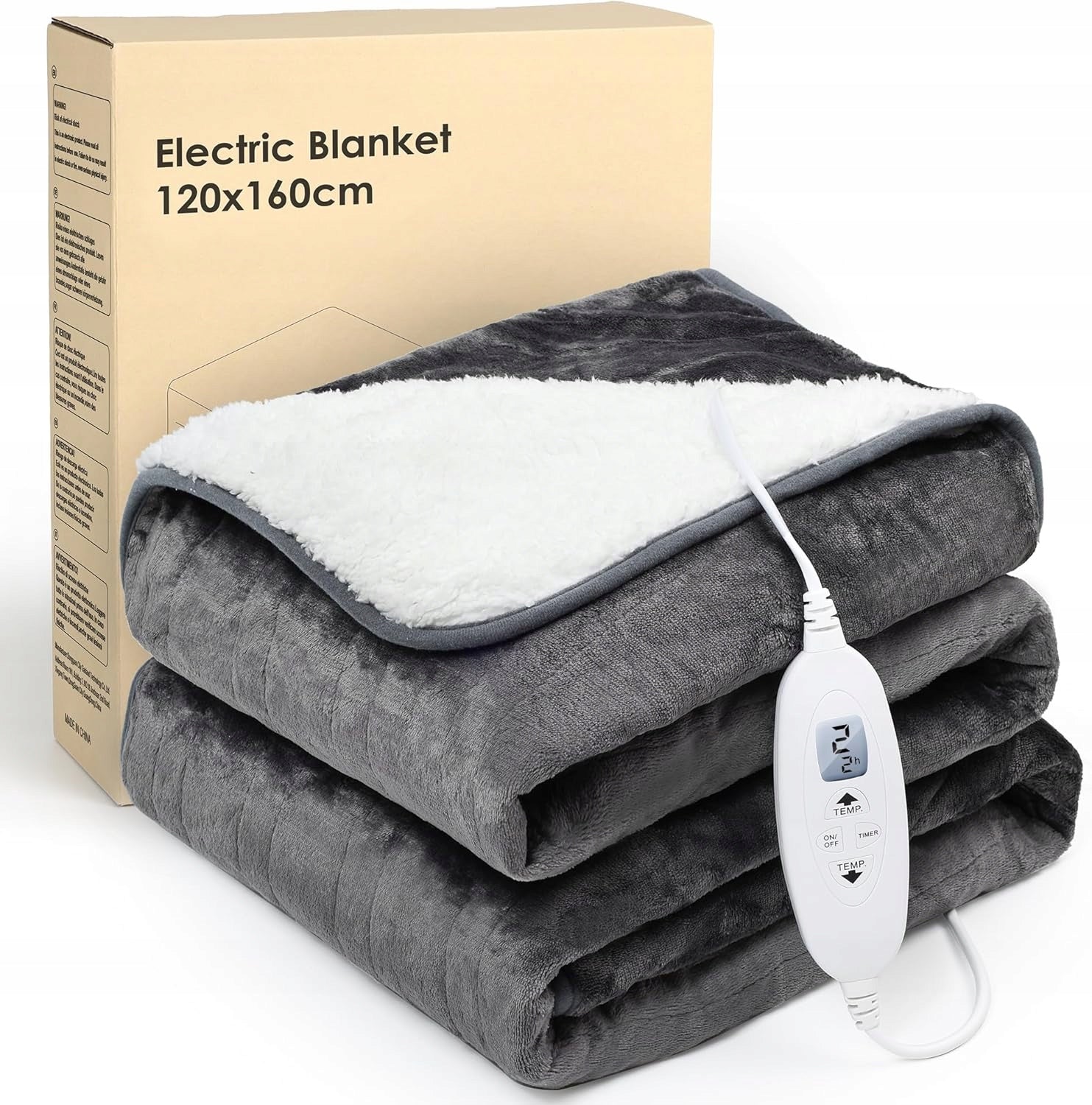 Electric Blanket Seeksoon OB11-001 160x120 cm Sherpa Grey LCD Timer