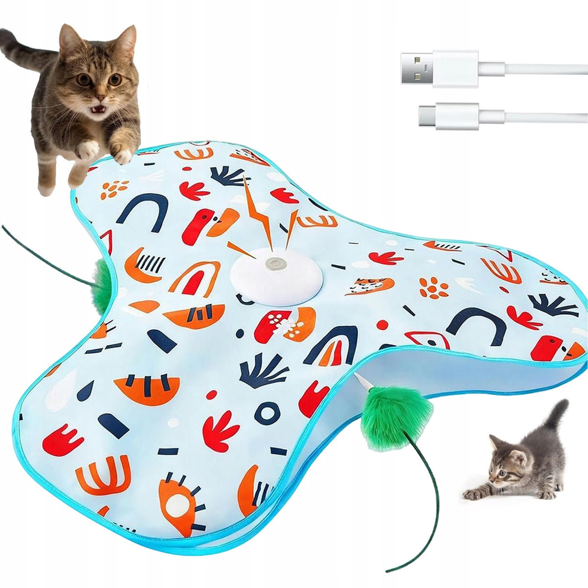 Electric Cat Interactive Toy with Movable Tail Rotating