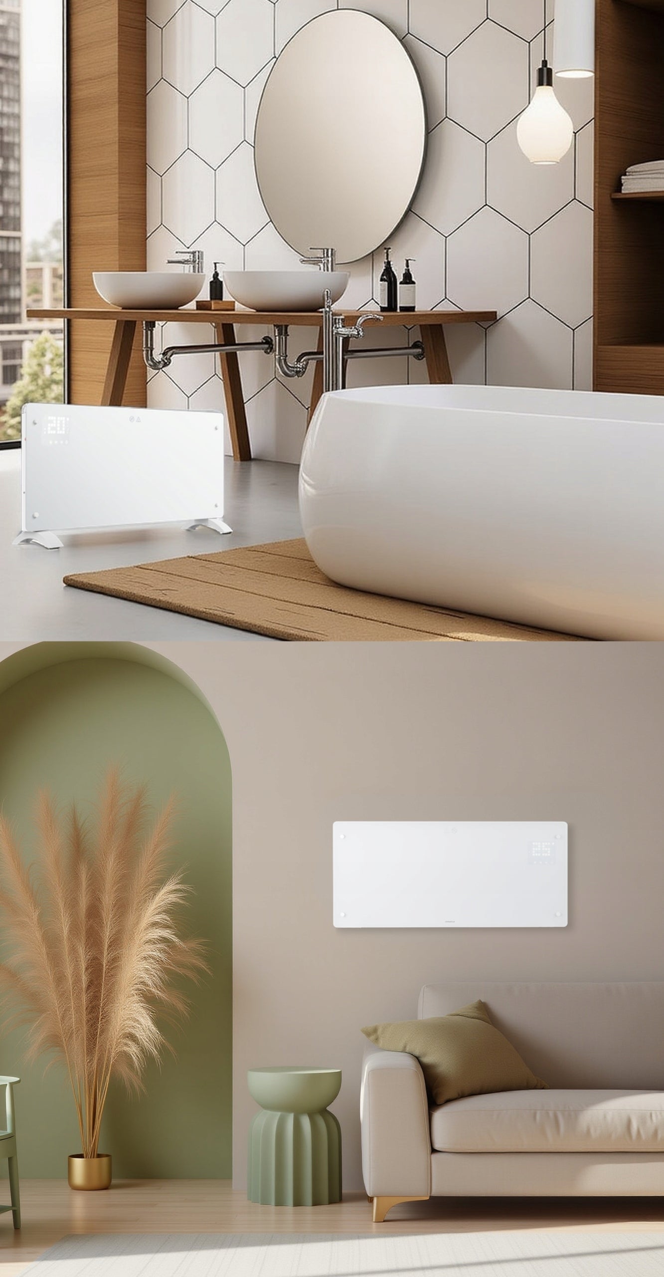 Electric Convector Heater Calorifer Climative 2500W LED WIFI Glass Manufacturer code Grzejnik łazienkowy elektryczny ścienny