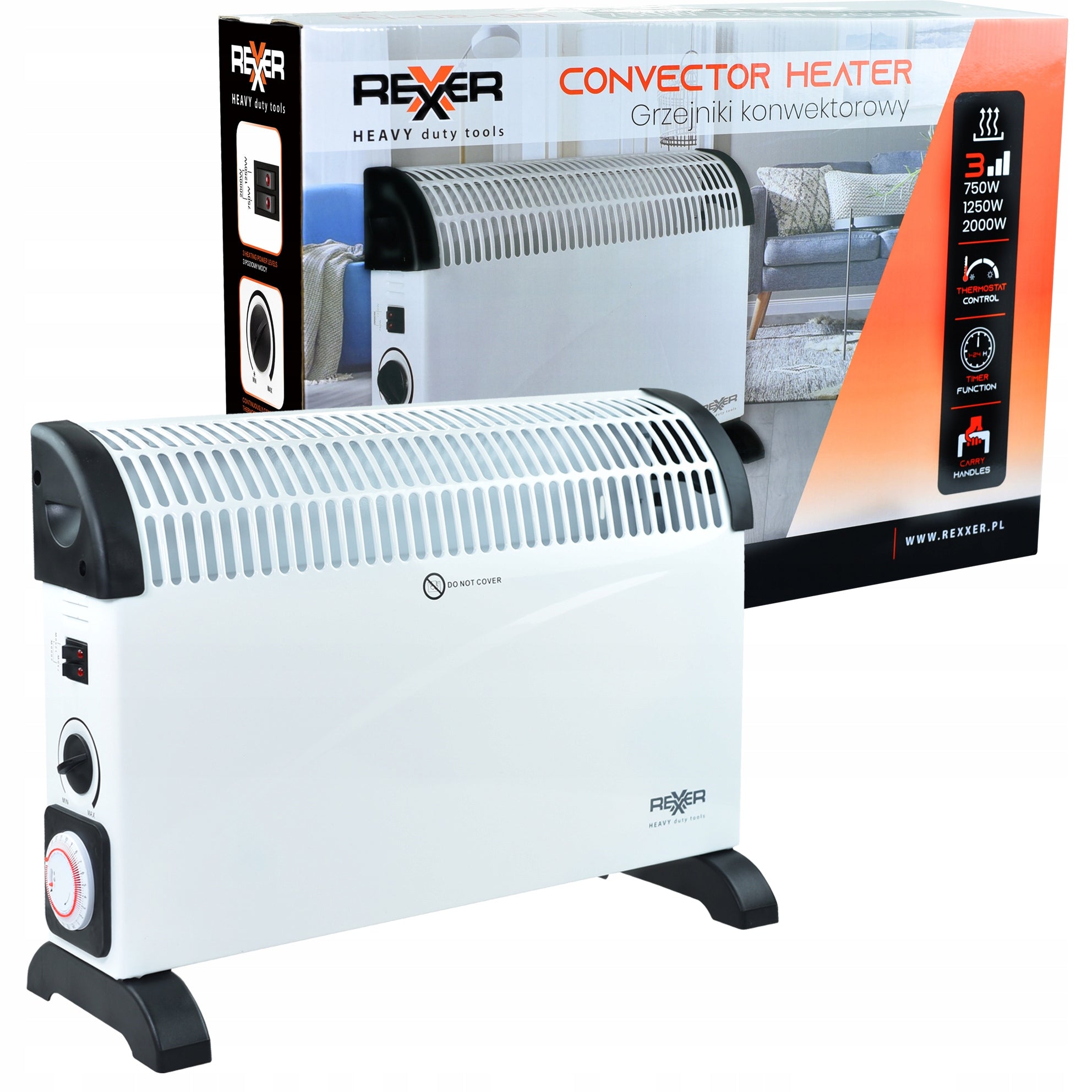Electric Convector Heater Calorifer Rexxer 2000 W with Timer Stove Packaging status original