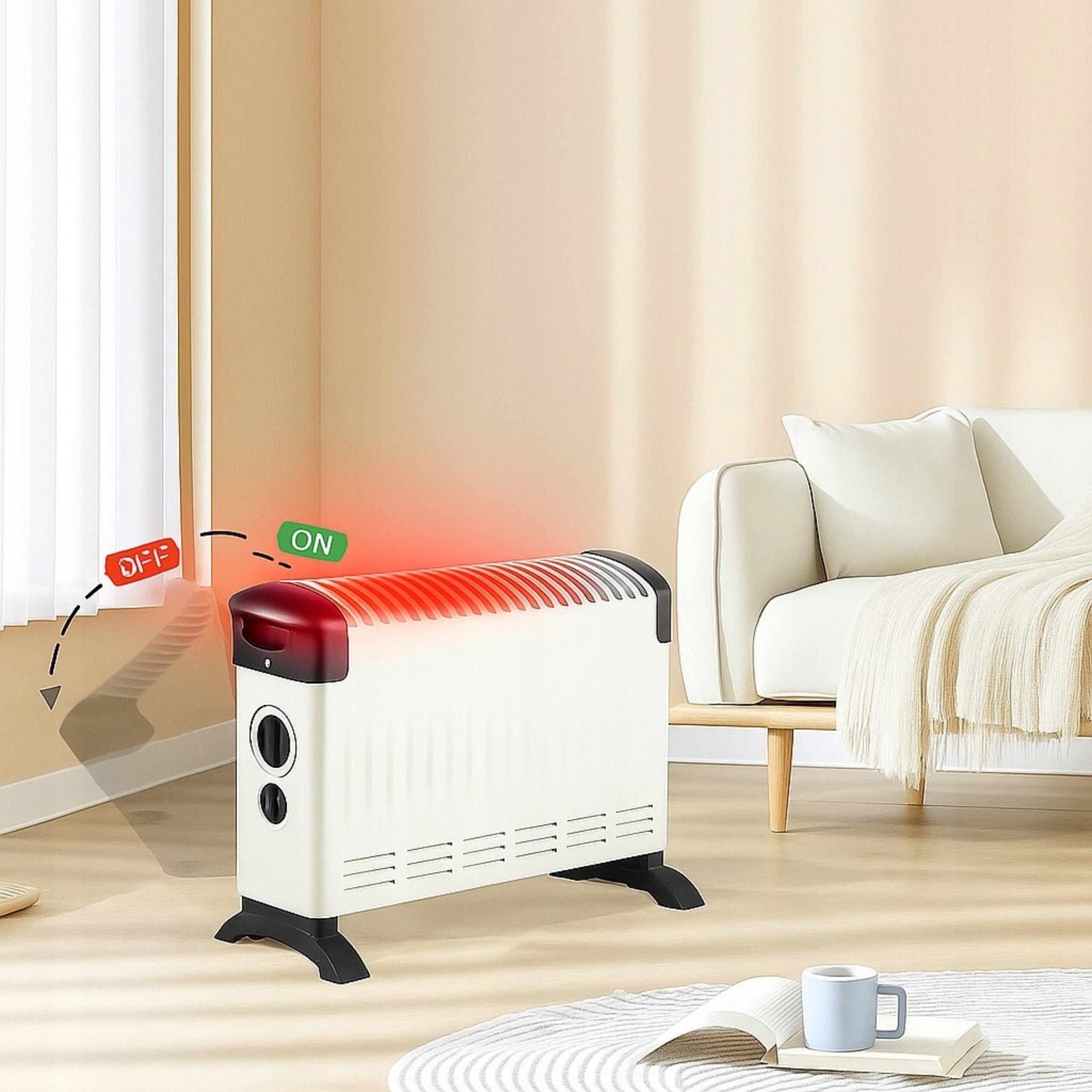 Electric Convector Heater Energy Saving Thermostat White 2000W Brand no brand