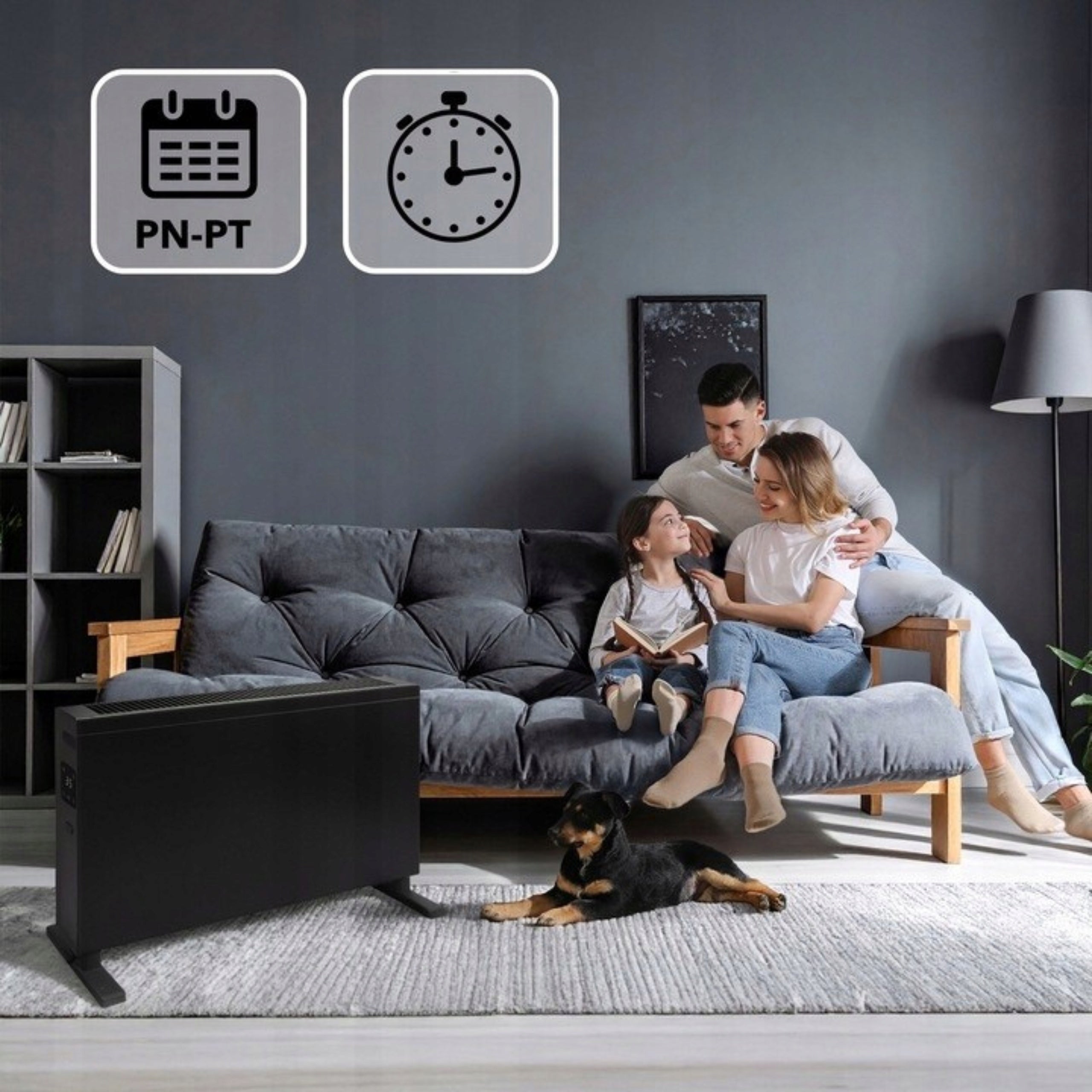 Electric Convector Heater with Thermostat Remote Control Led 2000 W Black Packaging status original