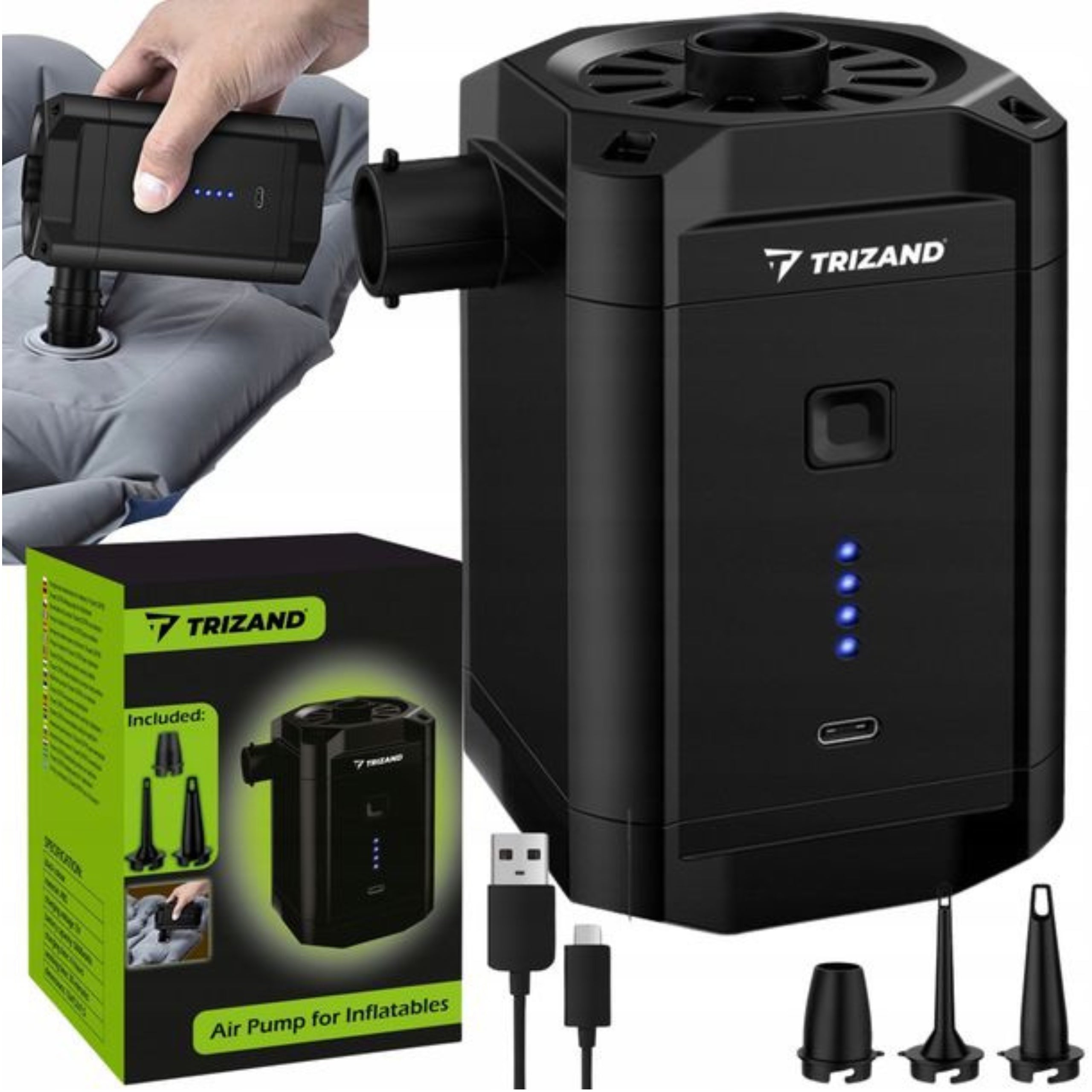 Electric Cordless Pump for Usb Pool Ball Mattress 2in1+ Tips