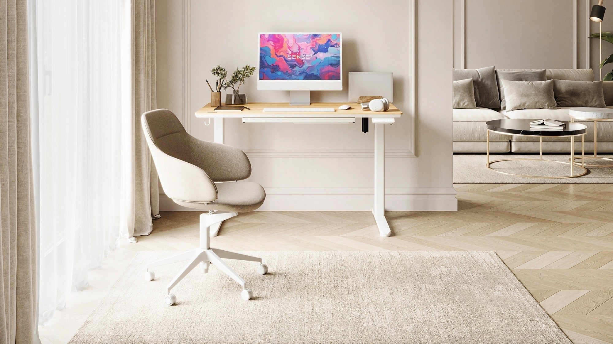 Electric Desk 120x60cm Height Adjustment 72-118cm TABLETOP BAMBOO SENSE7 EAN (GTIN) 5902659846969