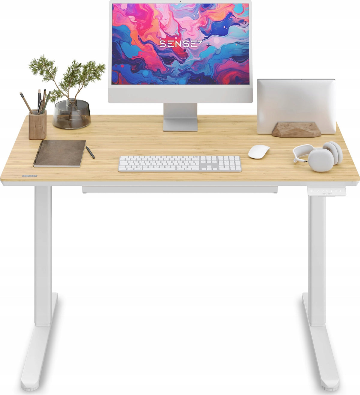 Electric Desk 120x60cm Height Adjustment 72-118cm TABLETOP BAMBOO SENSE7